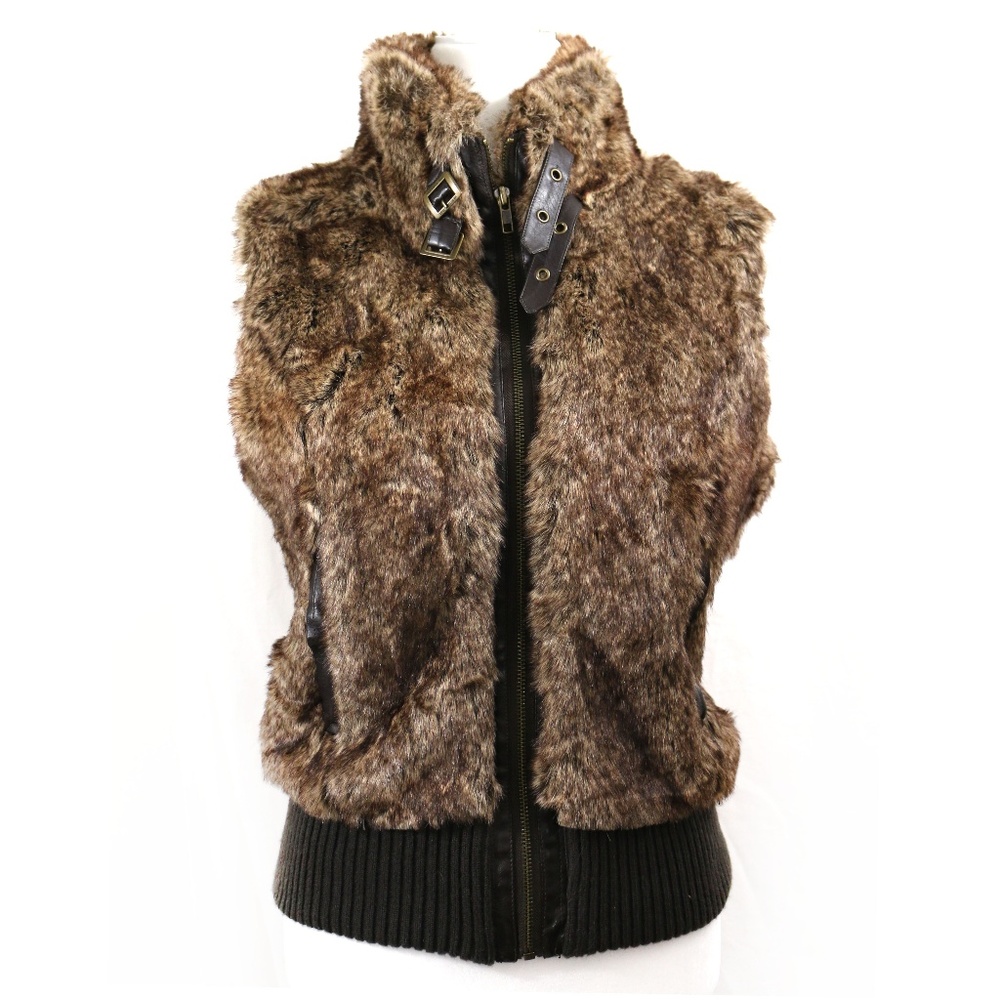 HERITAGE 1981 Faux Fox Fur Ribbed Waist Lined Vest